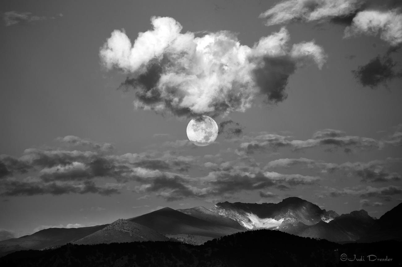 Moon over Mountains black and white